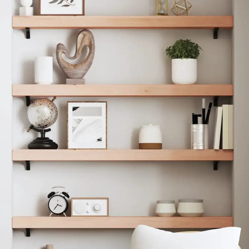 Wandplank van massief eikenhout met natuurlijke rand voor extra opbergruimte - Naturel / 80 x 10 x 6 cm / 1