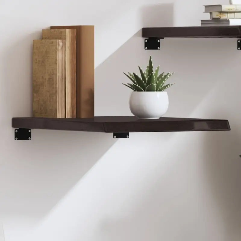 Wandplank van massief eikenhout met natuurlijke rand voor extra opbergruimte - Donkerbruin / 40 x 50 x 4 cm / 1