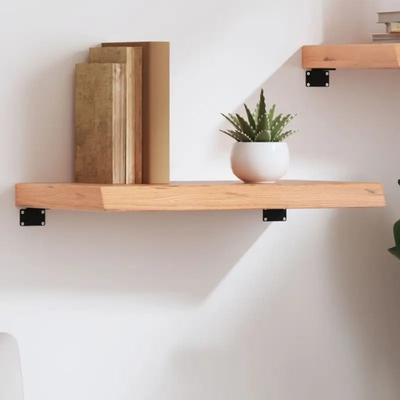 Wandplank van massief eikenhout met natuurlijke rand voor extra opbergruimte - Lichtbruin / 60 x 40 x 6 cm / 1
