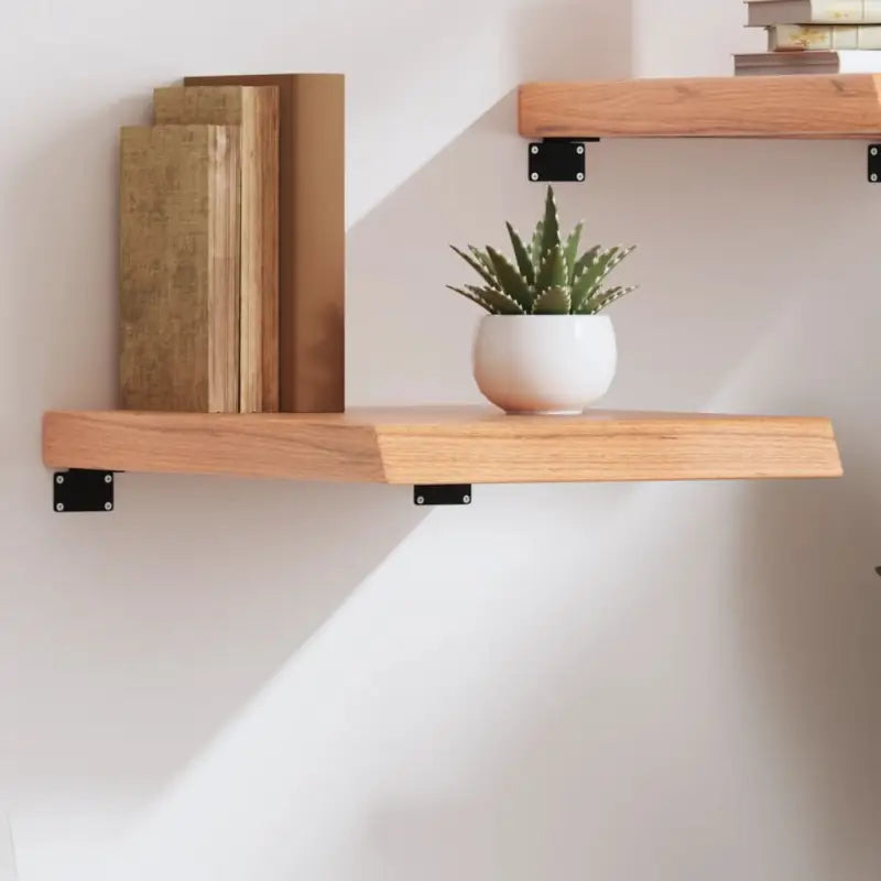Wandplank van massief eikenhout met natuurlijke rand voor extra opbergruimte - Lichtbruin / 40 x 60 x 6 cm / 1