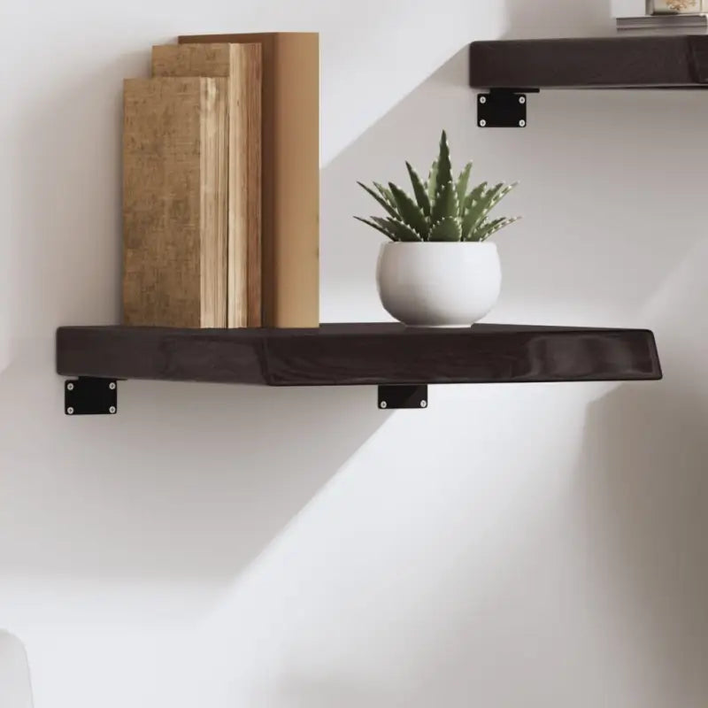 Wandplank van massief eikenhout met natuurlijke rand voor extra opbergruimte - Donkerbruin / 40 x 40 x 6 cm / 1