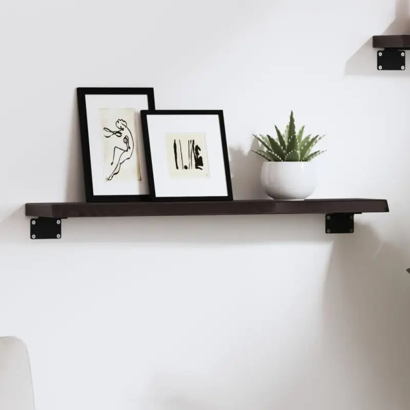 Wandplank van massief eikenhout met natuurlijke rand voor extra opbergruimte - Donkerbruin / 60 x 10 x 2 cm / 1