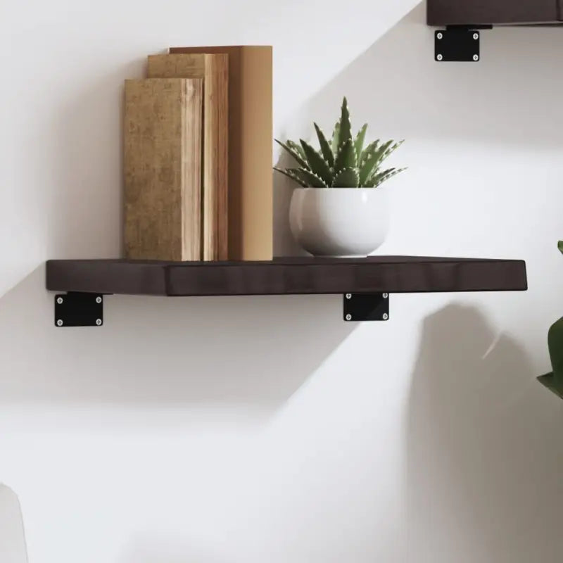 Wandplank van massief eikenhout met natuurlijke rand voor extra opbergruimte - Donkerbruin / 40 x 30 x 4 cm / 1