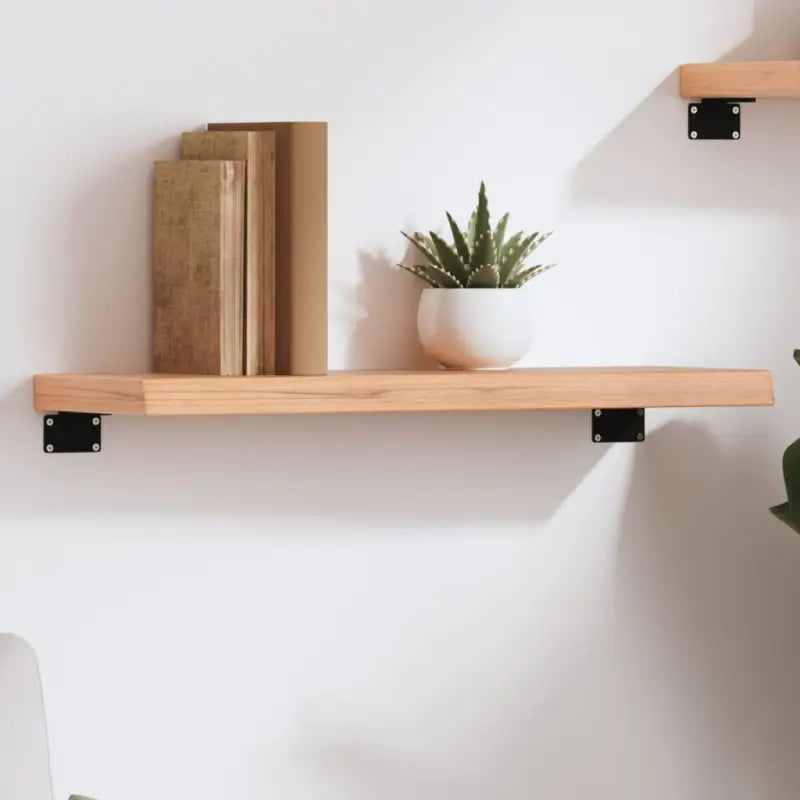 Wandplank van massief eikenhout met natuurlijke rand voor extra opbergruimte - Lichtbruin / 60 x 20 x 4 cm / 1