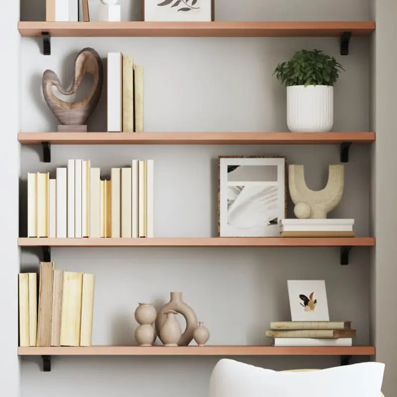 Wandplank van massief eikenhout met natuurlijke rand voor extra opbergruimte - Lichtbruin / 100 x 20 x 2 cm / 1