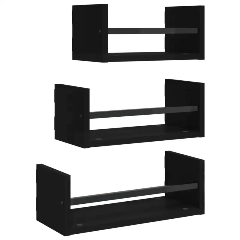 Wandplanken set van bewerkt hout voor stijlvolle en praktische muurdecoratie - Zwart / 1 - Wandplanken