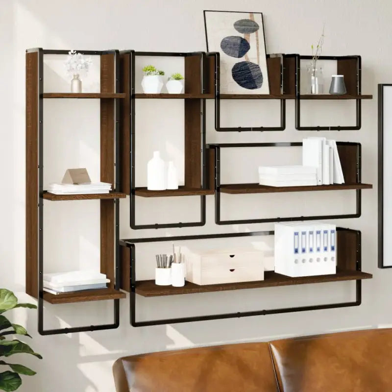 Wandplanken van bewerkt hout voor een stijlvolle en praktische muuropslag - bruin eikenkleur / 6 / 1 - Wandplanken