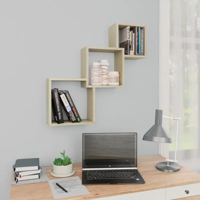 Wandplanken van bewerkt hout voor maximale ruimtegebruik en decoratie - Sonoma eiken / 1 - Wandplanken