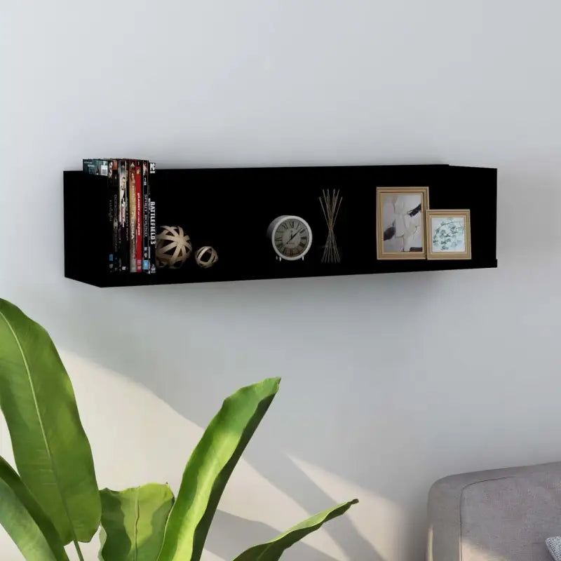 Wandplanken van bewerkt hout voor stijlvolle opbergoplossing voor cd’s en dvd’s - Zwart / 1 - Wandplanken