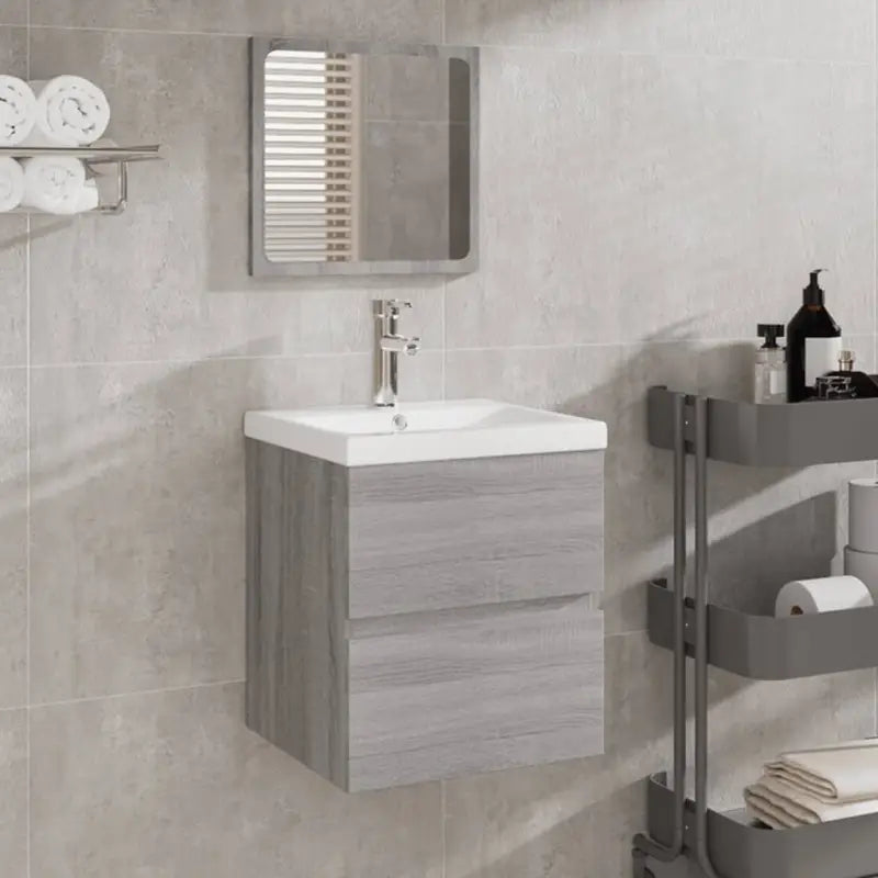 Wastafelkast met spiegel in wit materiaal en opvallende totale afmetingen - Grijs sonoma / 41 x 38.5 x 45 cm / 1