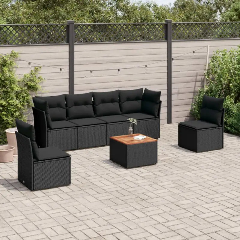 Waterdichte tas en gemengd beige materiaal voor comfortabele tuinsets - Zwart / 2x hoek + 4x midden + Tafel - Tuinsets