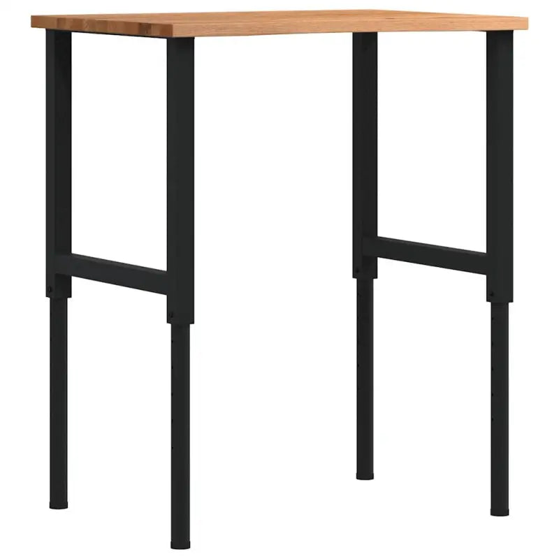Werkbank van massief eikenhout en gepoedercoat metaal met groot werkgebied - Zwart en lichtbruin / 80 x 60 x (71.5-98)