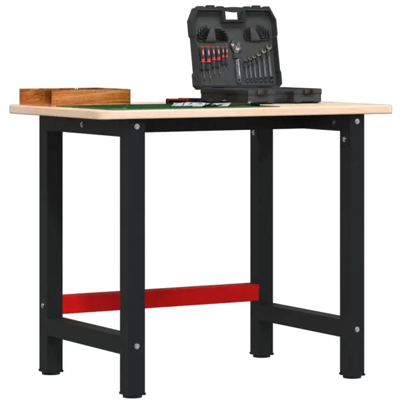 Werkbank van massief eikenhout met groot werkgebied en gepoedercoat metaal - Bruin / 100 x 60 x 81.5 cm / 1 - Werkbanken