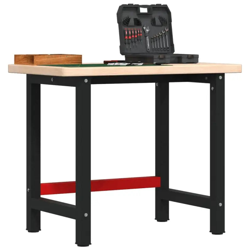 Werkbank van massief eikenhout met groot werkgebied en gepoedercoat metaal - Bruin / 100 x 60 x 83 cm / 1 - Werkbanken