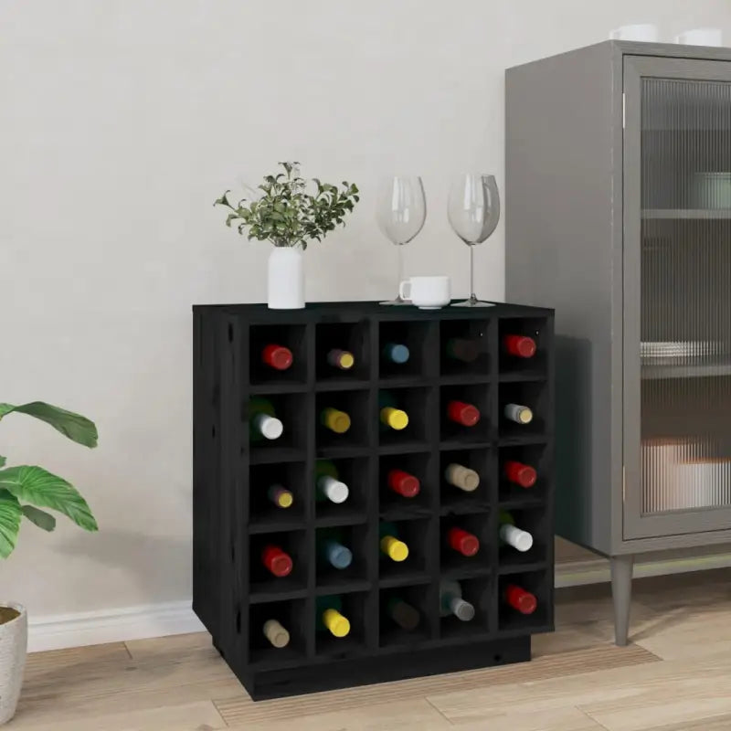 Wijnkast biedt opbergruimte in stijlvolle massief grenenhout wijnkast - Zwart / 1 - Wijnkasten & drankkasten