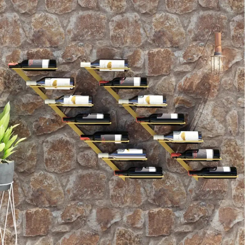 Wijnrek voor aan de muur levering bevat trendy modern design - Goud / 2 - Wijnrekken