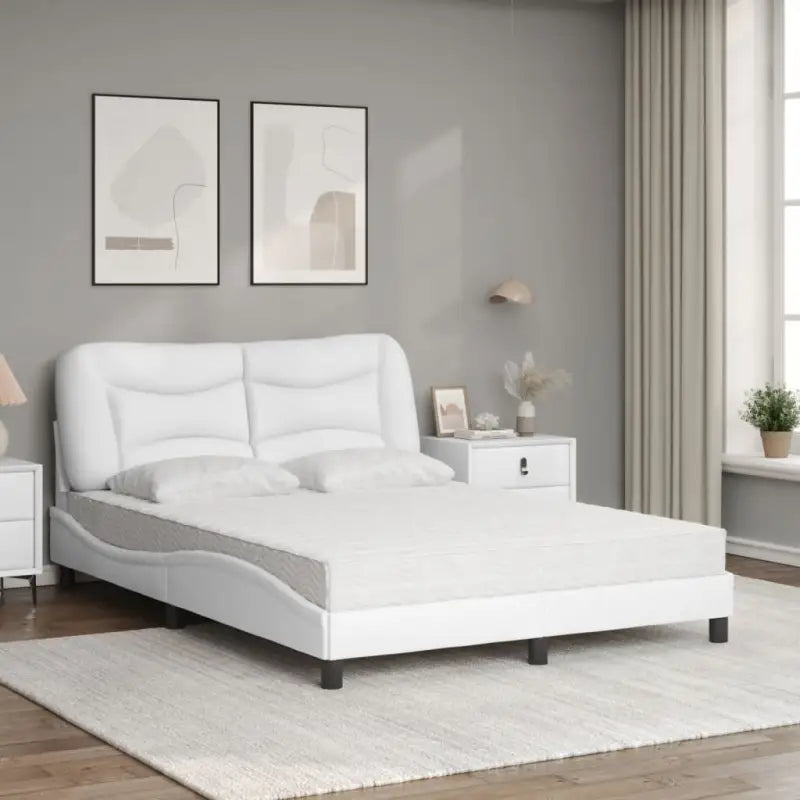 Wit materiaal bed met multiplex lattenbodem en 22d pu-schuim matras - Bedden & bedframes