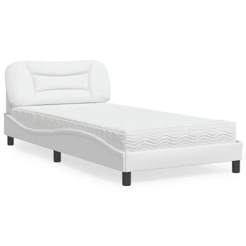 Wit materiaal bed met multiplex lattenbodem en 22d pu-schuim matras - Wit / 100 x 200 cm - Bedden & bedframes