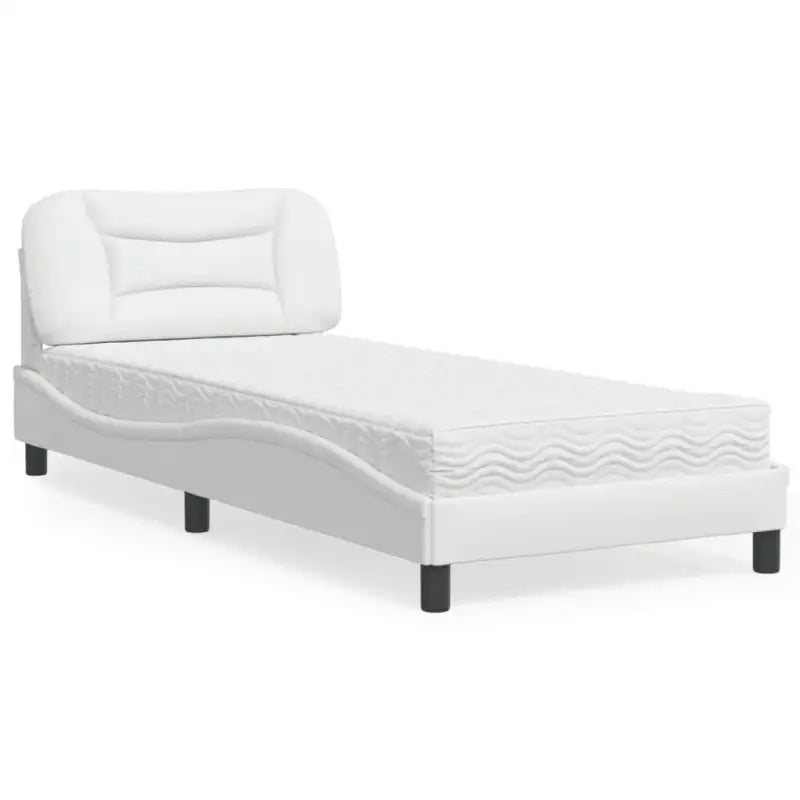 Wit materiaal bed met multiplex lattenbodem en 22d pu-schuim matras - Wit / 90 x 200 cm - Bedden & bedframes
