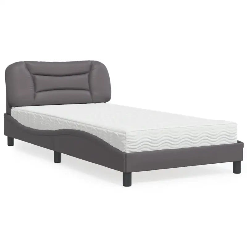 Wit materiaal bed met multiplex lattenbodem en 22d pu-schuim matras - Grijs / 100 x 200 cm - Bedden & bedframes