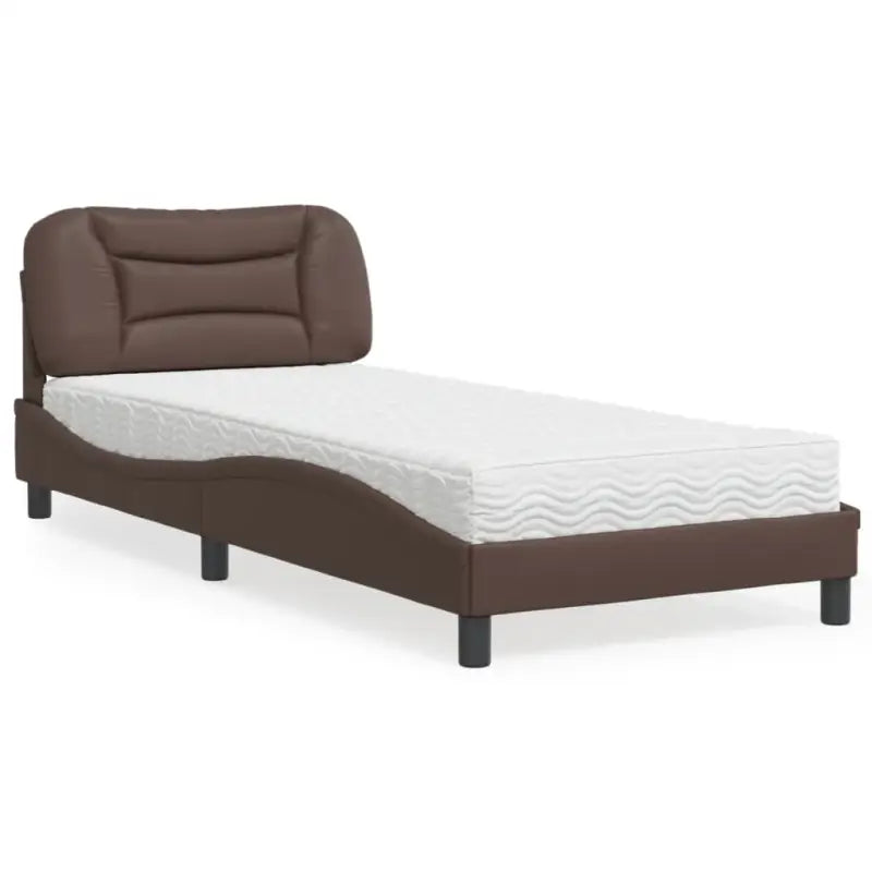 Wit materiaal bed met multiplex lattenbodem en 22d pu-schuim matras - Bruin / 90 x 200 cm - Bedden & bedframes