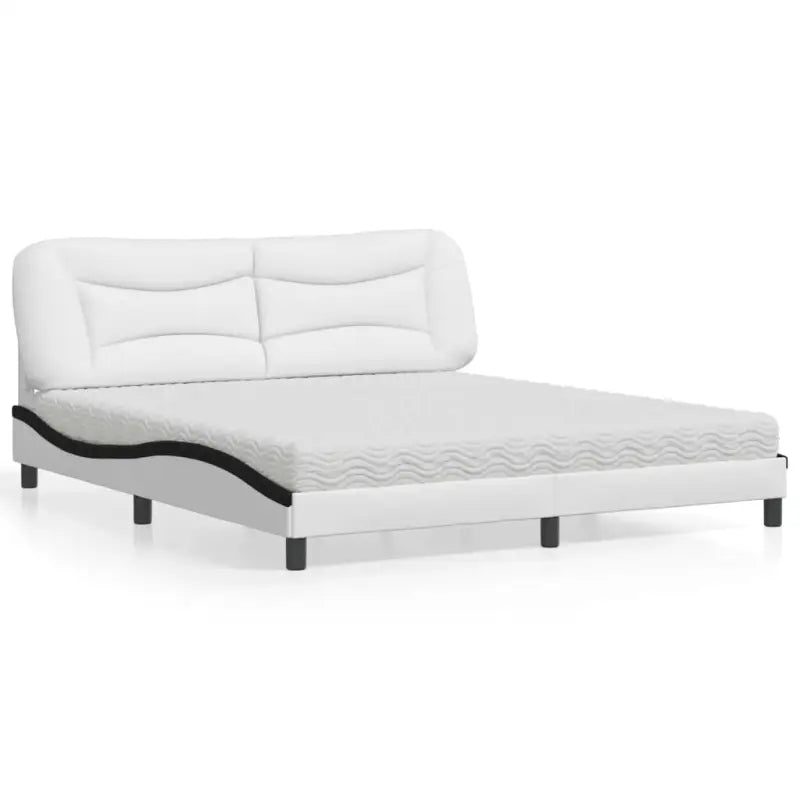 Wit materiaal bed met multiplex lattenbodem en 22d pu-schuim matras - Wit en zwart / 180 x 200 cm - Bedden & bedframes