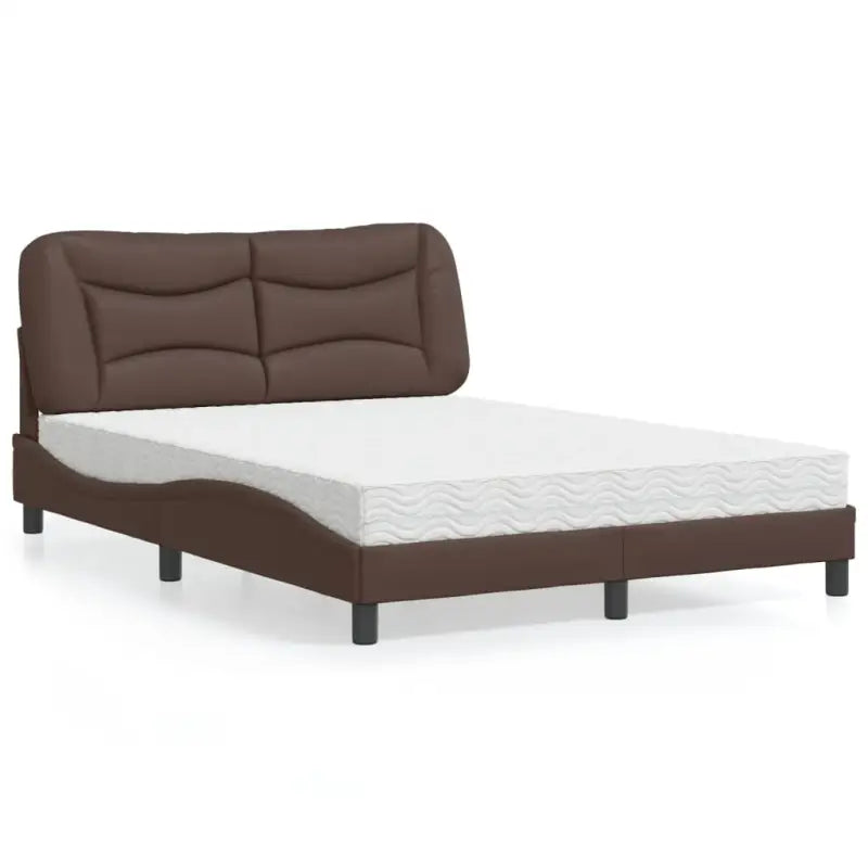 Wit materiaal bed met multiplex lattenbodem en 22d pu-schuim matras - Bruin / 140 x 190 cm - Bedden & bedframes