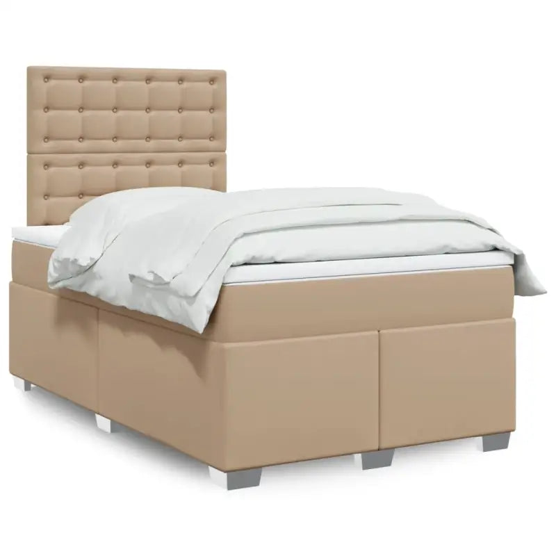 Wit materiaal boxspring met hoogte verstelbaar en massief grenenhout - Cappuccino / 120 x 200 cm / knoppwn - Bedden &