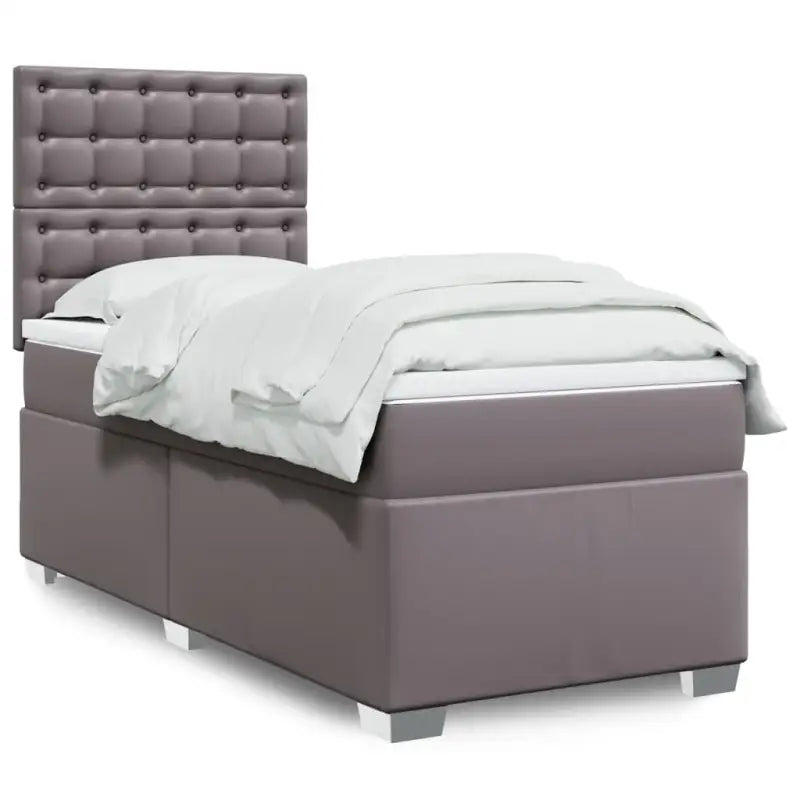Wit materiaal boxspring met hoogte verstelbaar en massief grenenhout - Grijs / 80 x 200 cm / knoppwn - Bedden &