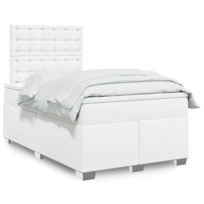 Wit materiaal boxspring met hoogte verstelbaar en massief grenenhout - Wit / 120 x 200 cm / knoppwn - Bedden & bedframes