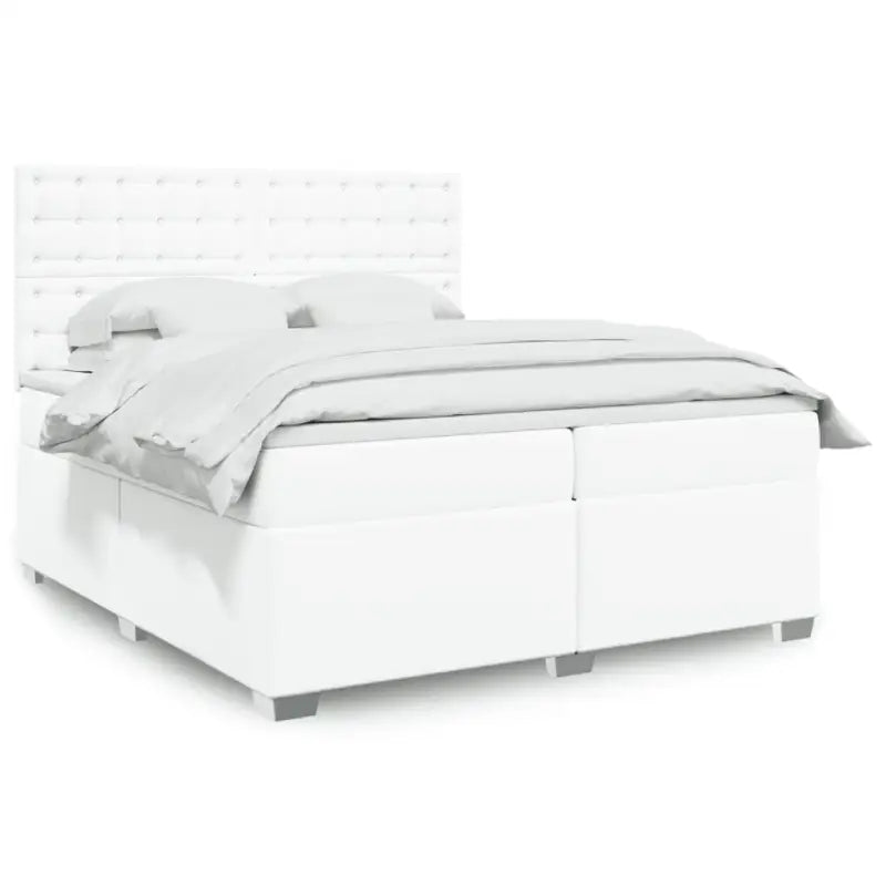 Wit materiaal boxspring met hoogte verstelbaar en massief grenenhout - Wit / 200 x 200 cm / knoppwn - Bedden & bedframes