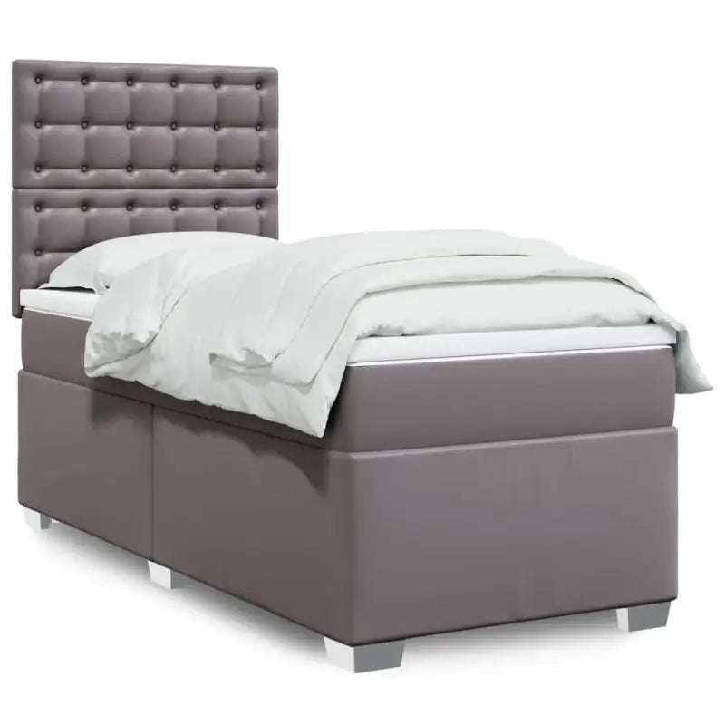 Wit materiaal boxspring met hoogte verstelbaar en massief grenenhout - Grijs / 90 x 190 cm / knoppwn - Bedden &