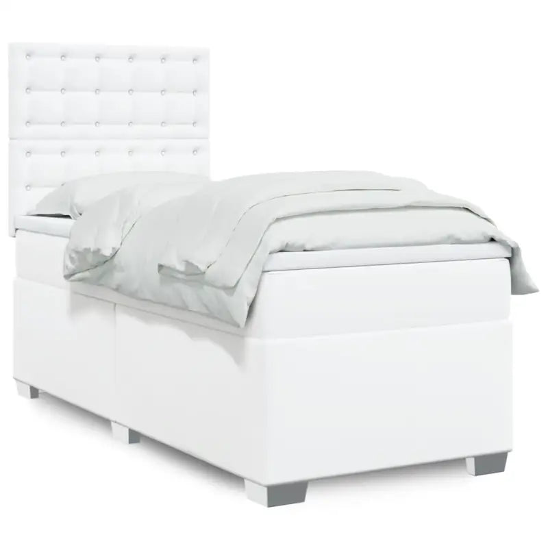 Wit materiaal boxspring met hoogte verstelbaar en massief grenenhout - Wit / 100 x 200 cm / knoppwn - Bedden & bedframes