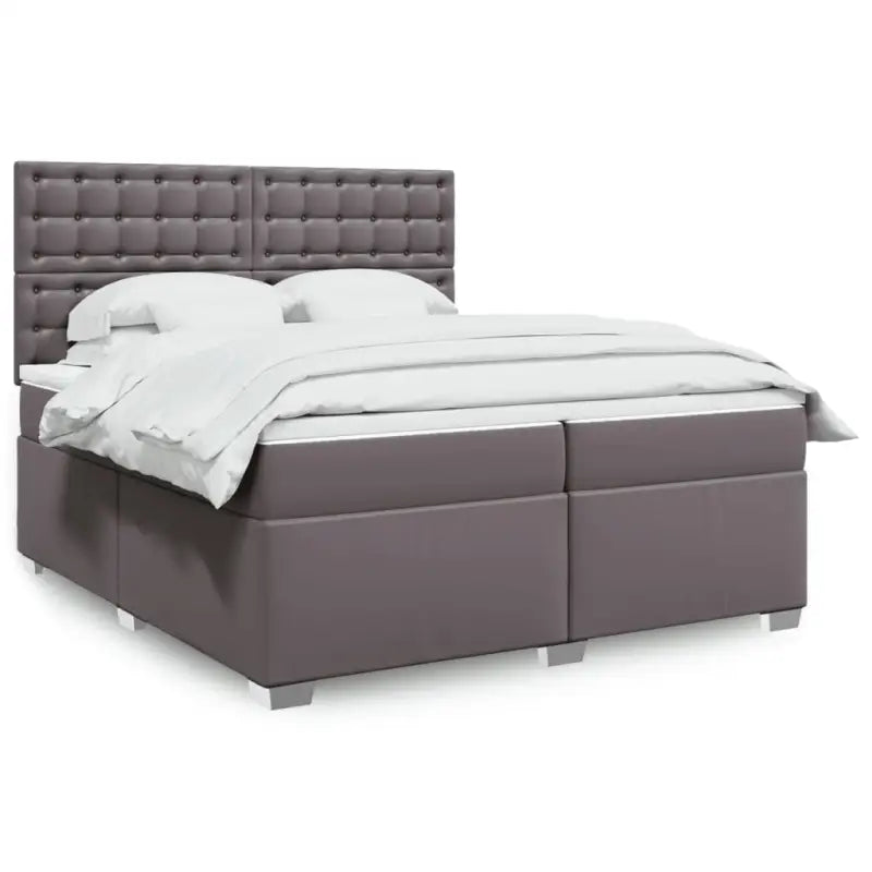 Wit materiaal boxspring met hoogte verstelbaar en massief grenenhout - Grijs / 200 x 200 cm / knoppwn - Bedden &