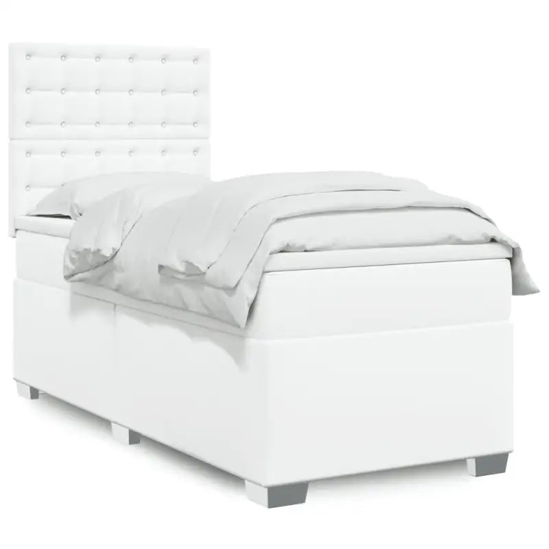 Wit materiaal boxspring met hoogte verstelbaar en massief grenenhout - Wit / 90 x 190 cm / knoppwn - Bedden & bedframes