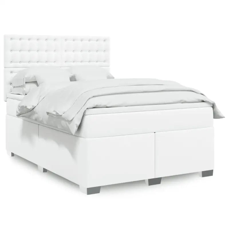 Wit materiaal boxspring met hoogte verstelbaar en massief grenenhout - Wit / 140 x 190 cm / knoppwn - Bedden & bedframes
