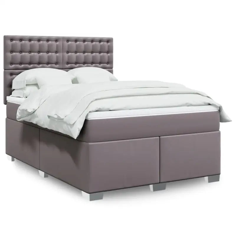Wit materiaal boxspring met hoogte verstelbaar en massief grenenhout - Grijs / 140 x 190 cm / knoppwn - Bedden &