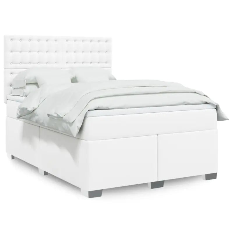 Wit materiaal boxspring met hoogte verstelbaar en massief grenenhout - Wit / 160 x 200 cm / knoppwn - Bedden & bedframes