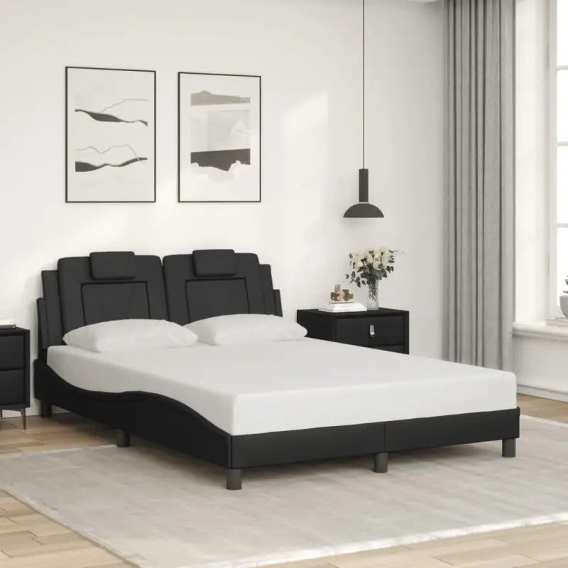 Zwart bedframe met hoofdeinde en multiplex lattenbodem voor comfortabel slapen - Zwart / 140 x 200 cm - Bedden &