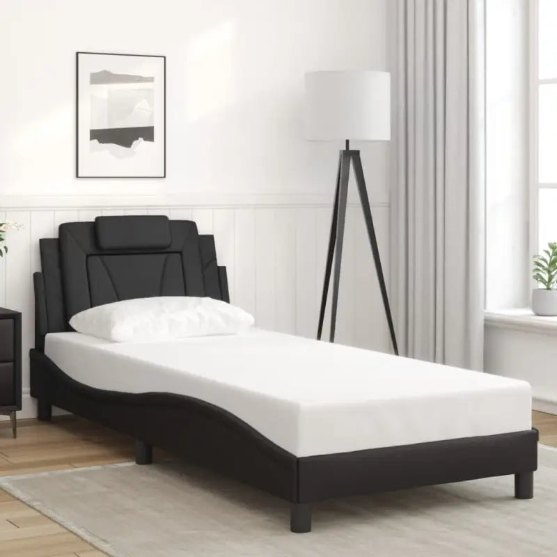 Zwart bedframe met hoofdeinde en multiplex lattenbodem voor comfortabel slapen - Zwart / 80 x 200 cm - Bedden &