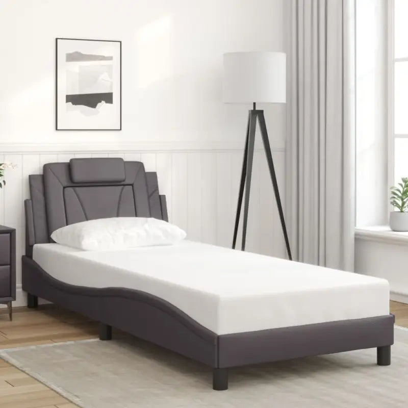 Zwart bedframe met hoofdeinde en multiplex lattenbodem voor comfortabel slapen - Grijs / 90 x 200 cm - Bedden &