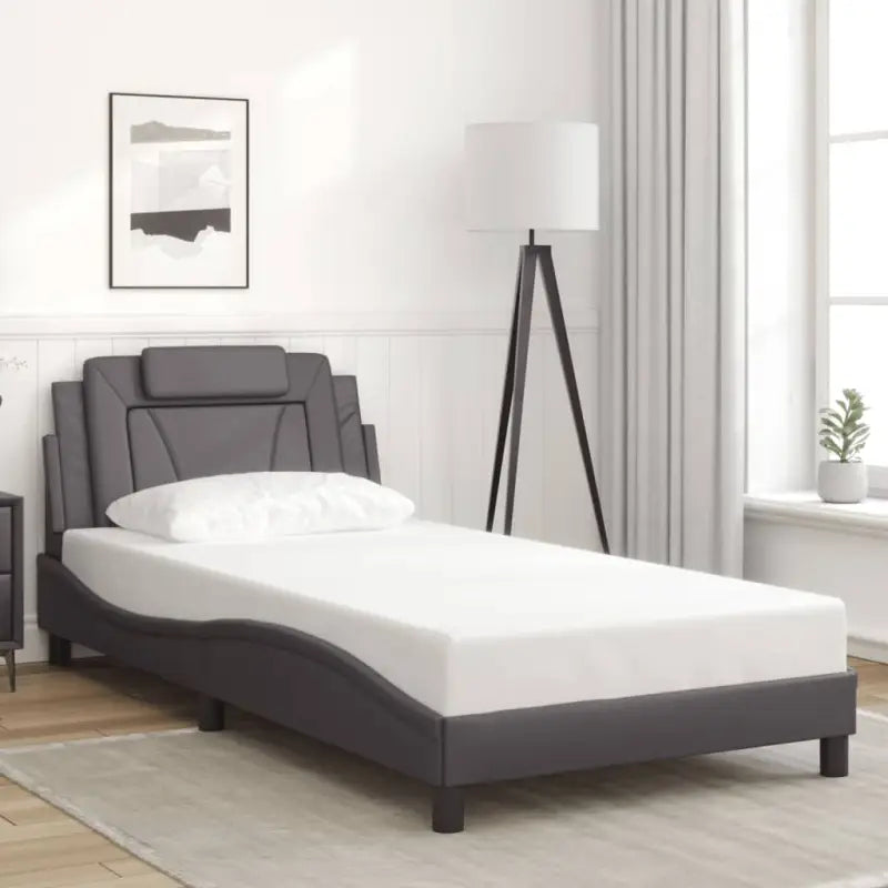 Zwart bedframe met hoofdeinde en multiplex lattenbodem voor comfortabel slapen - Grijs / 100 x 200 cm - Bedden &