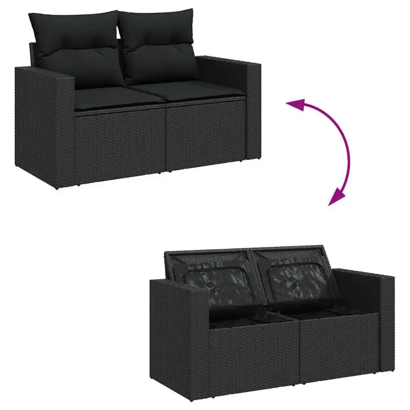 Zwart gepoedercoat stalen loungeset met waterdichte tas voor buiten - Tuinsets
