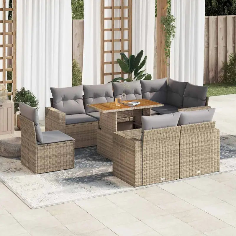 Zwart gepoedercoat stalen loungeset met waterdichte tas voor buiten - beige en lichtgrijs / 3x midden + 5x hoek + Tafel
