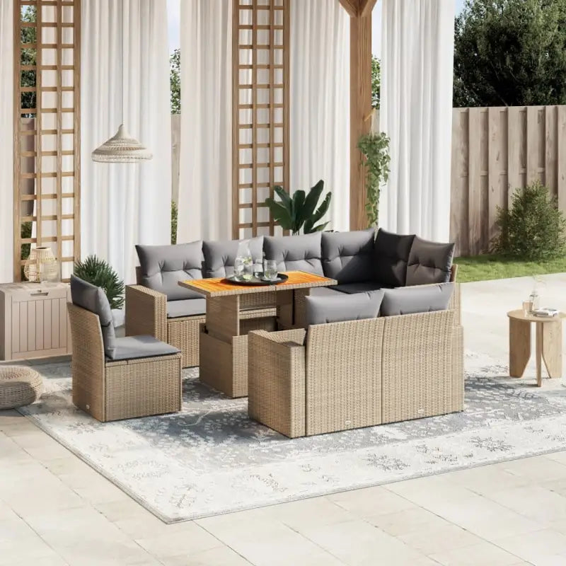 Zwart gepoedercoat stalen loungeset met waterdichte tas voor buiten - beige en lichtgrijs / 5x hoek + 3x midden + Tafel