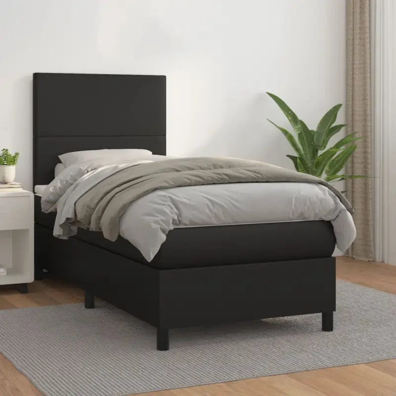 Zwart Kunstleer Boxspringbed met schuim vulling en ideale afmetingen - Zwart / 80 x 200 cm / Effen ontwerp - Bedden &