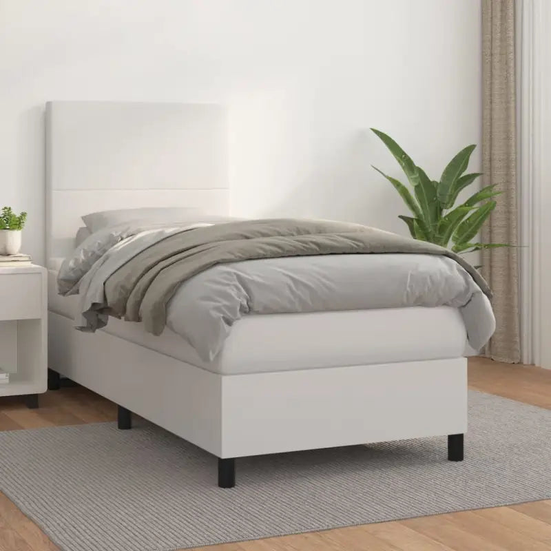 Zwart Kunstleer Boxspringbed met schuim vulling en ideale afmetingen - Wit / 90 x 190 cm / Effen ontwerp - Bedden &
