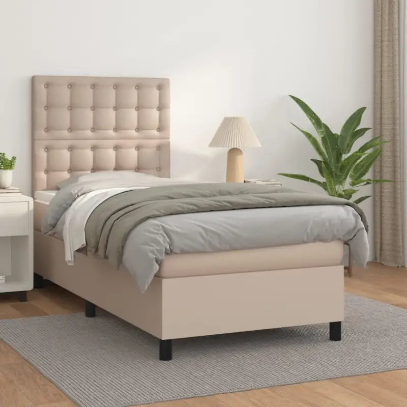 Zwart Kunstleer Boxspringbed met schuim vulling en ideale afmetingen - Cappuccino / 90 x 190 cm / knoppwn - Bedden &