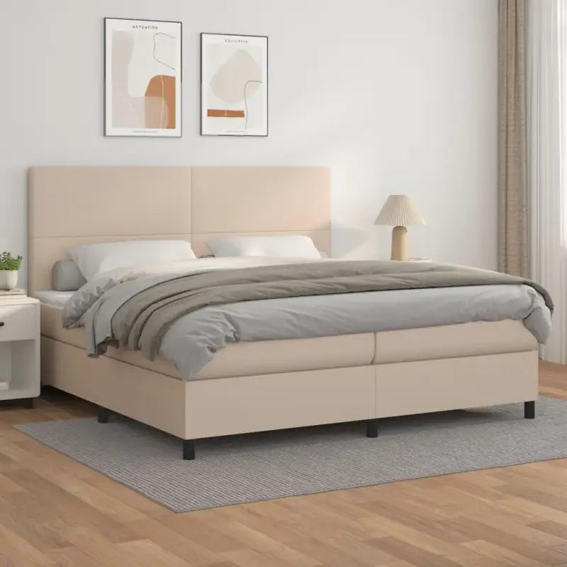 Zwart Kunstleer Boxspringbed met schuim vulling en ideale afmetingen - Cappuccino / 200 x 200 cm / Effen ontwerp