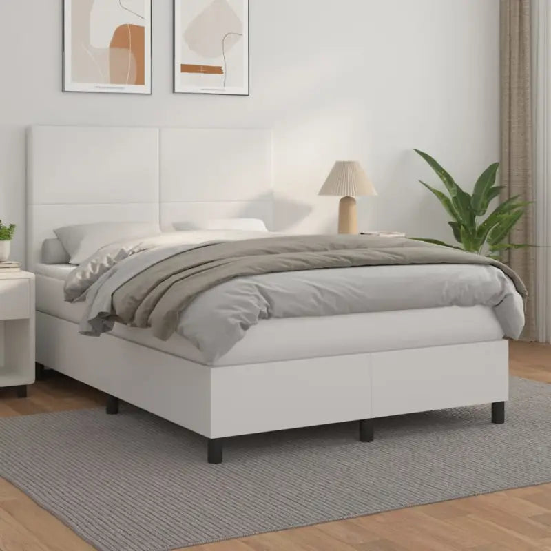 Zwart Kunstleer Boxspringbed met schuim vulling en ideale afmetingen - Wit / 140 x 190 cm / Effen ontwerp - Bedden &